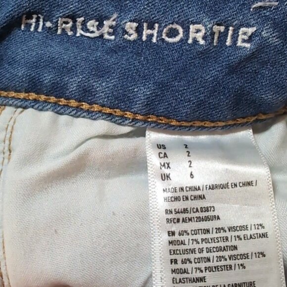 3/$20 AEO Hi Rise Shortie Denim Shorts High Waisted Stretch Raw Hem Cut Off Jean - Picture 11 of 12